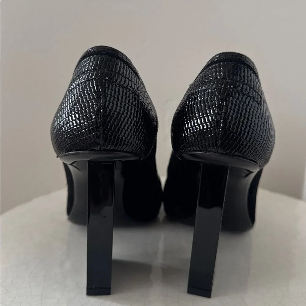 GIANMARCO LORENZI Elegant Black Leather Women's Heels Made in Italy Size 37 NWOB